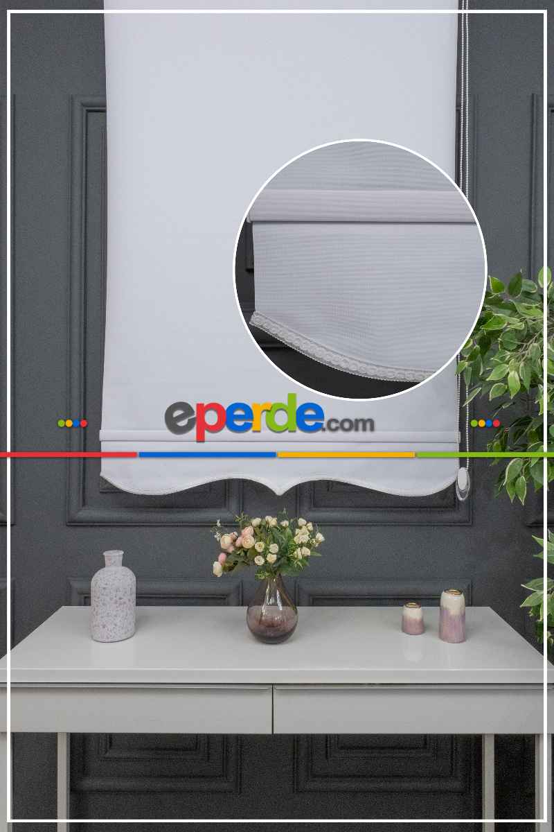 Stor Perde Düz Polyester Stor Güneşlik 1 Kalite Yıkanabilir Çiğ Beyaz