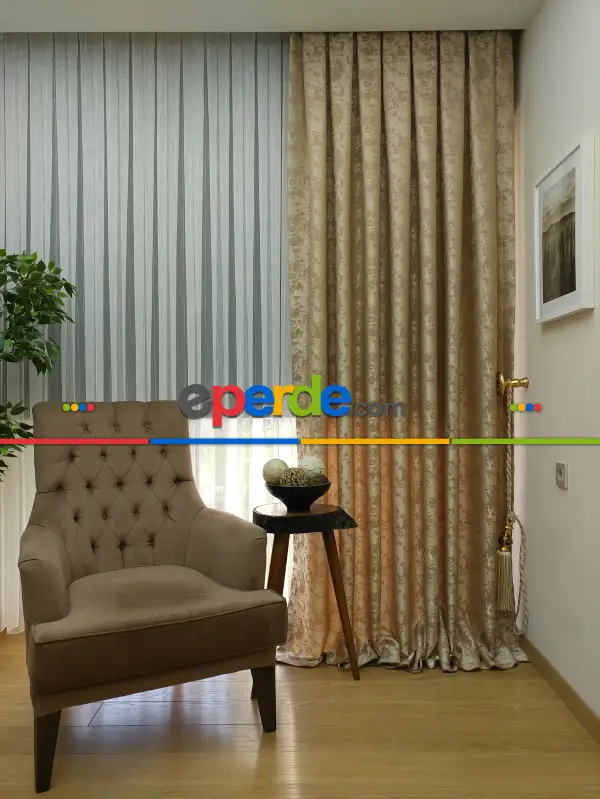 Sütlü Kahve Renk Jakar Dokuma Fon Perde- Sütlü Kahve