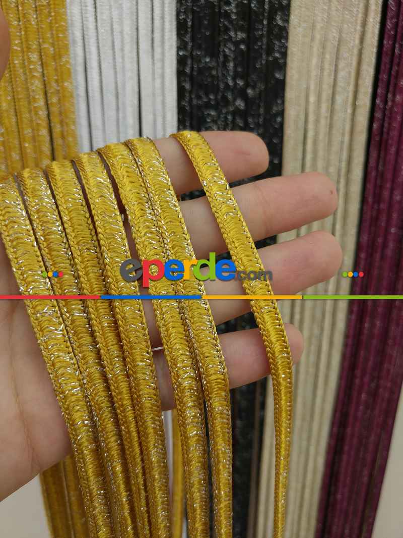 Altın Rengi İp Perde İpek Koza Serisi- Sarı-gümüş