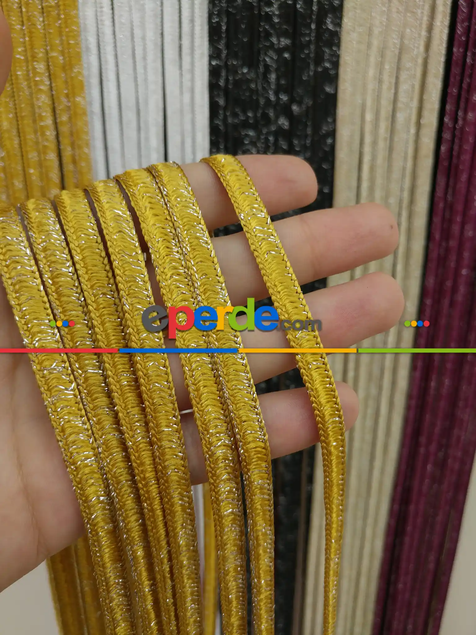 Altın Rengi İp Perde İpek Koza Serisi- Sarı-gümüş