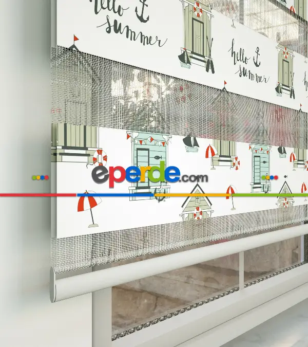 Bebek Odası Zebra Perde - Bekçi Klübesi Baskılı Zebra Perde- Kırmızı-Beyaz-Turkuaz-Turkuaz