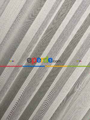 Ekru Boydan Çizgili Düz Armür Tül Perde - Ütü İstemez