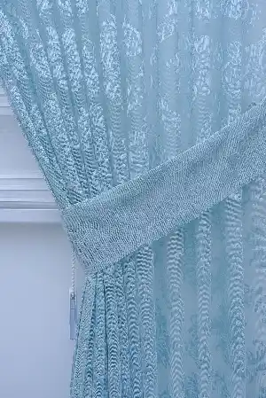 Dantel Damask Desen Tül Fon Perde - Turkuaz- Turkuaz