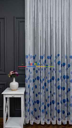 Hazır Ölçülü Petek Zemin Koyu Mavi Renkli Balonlar Desenli Grek Baskılı Tül Perde