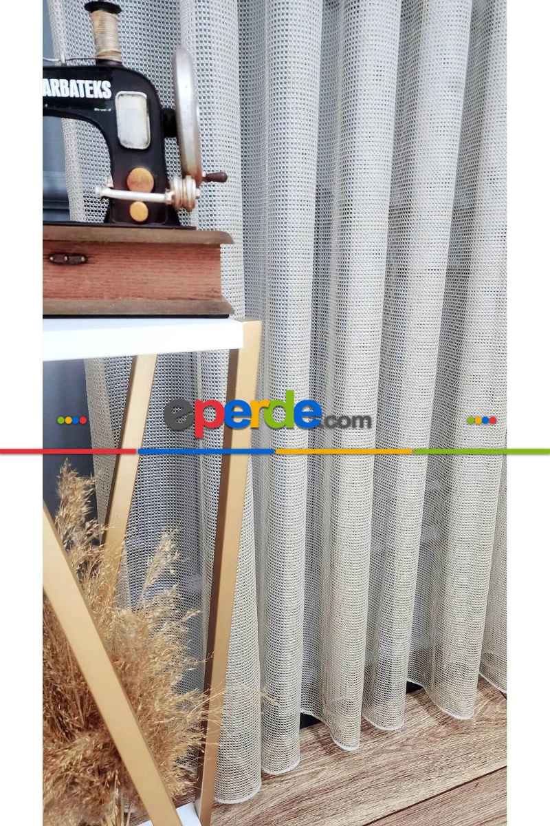 Yatak Odası Tül - Vizon Renk Fileli Tül Perde Ofis Büro Mutfak Tül Perde