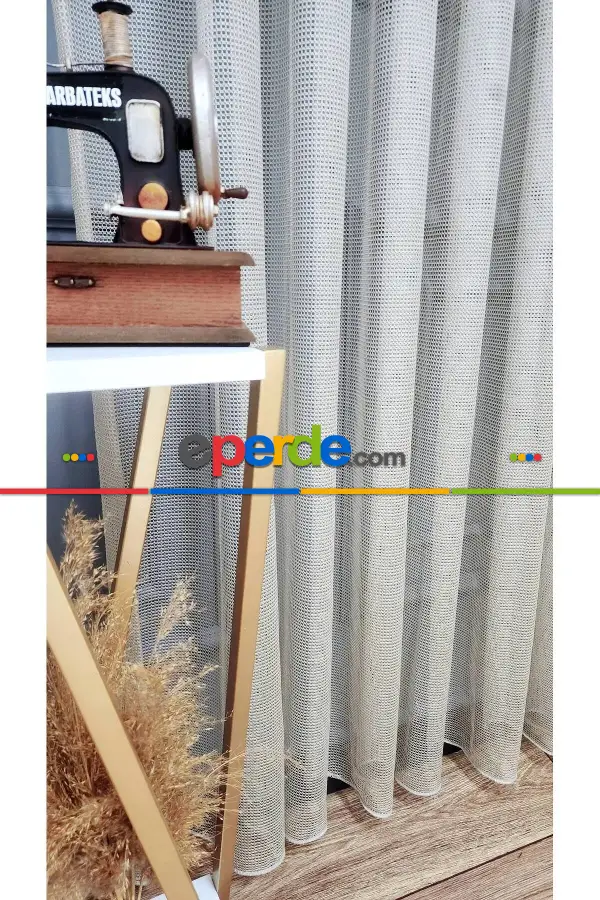 Salon Tül Perde - Vizon Renk Fileli Tül Perde Ofis Büro Mutfak Tül Perde