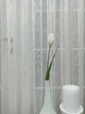 Ekru Sık Dokulu Çizgili Modern Düz Tül Perde - Ütü İstemez