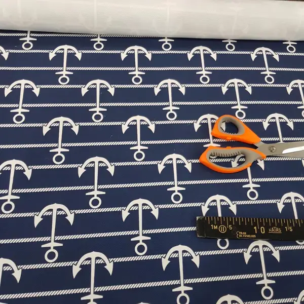 Çapa Marine Desenli Fon Perde Evm655 Kumaşı Kalındır Duck Bezi Değildir- Lacivert-Beyaz