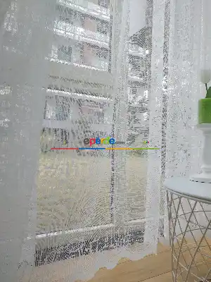 Fırsa Ürünü!! Hazır Ölçülü Spor Desen Fransız Dantel Patine Desenli Sık Pileli Tül Perde