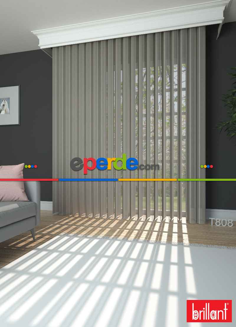 Brillant Akıllı Tül Perde Kahverengimsi Gri Renkli Tül Dikey Zebra Perde Düz 1. Kalite