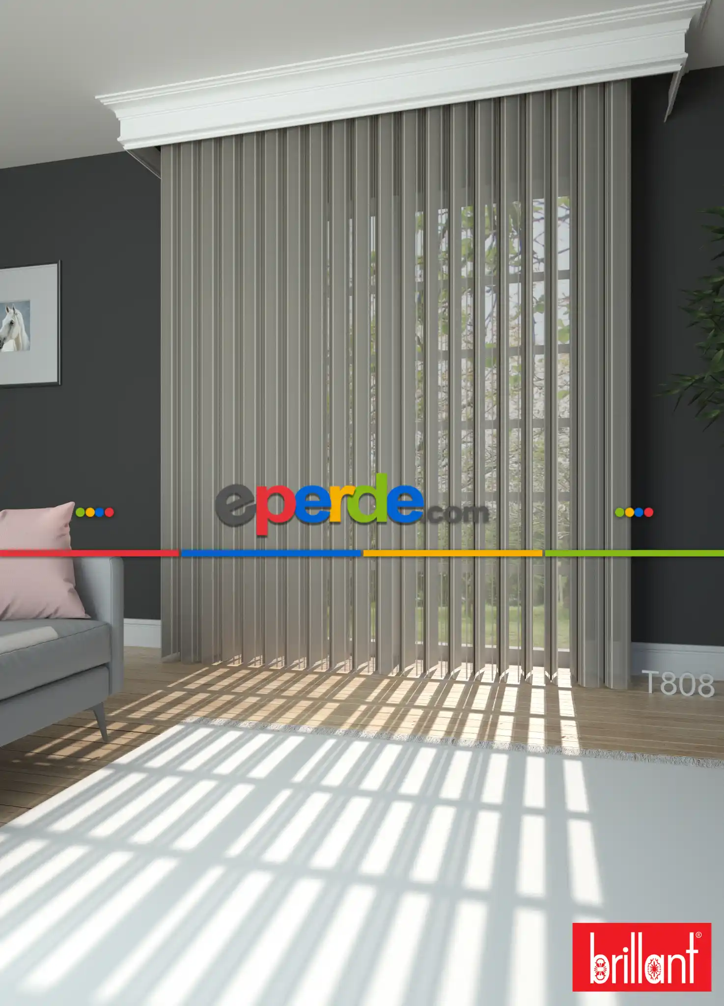 Brillant Akıllı Tül Perde Kahverengimsi Gri Renkli Tül Dikey Zebra Perde Düz 1. Kalite