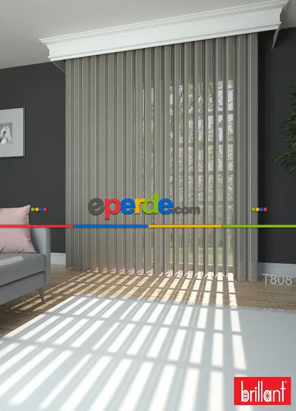 Brillant Akıllı Tül Perde Kahverengimsi Gri Renkli Tül Dikey Zebra Perde Düz 1. Kalite