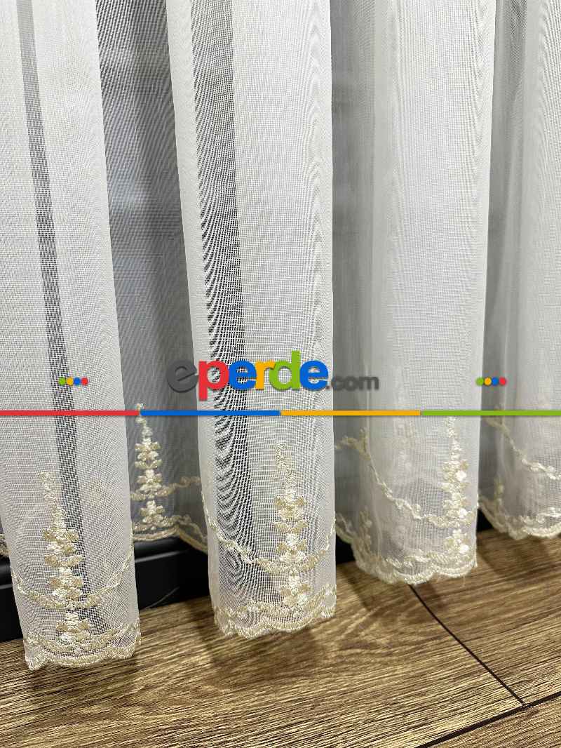 Brillant Ayna Desen Gold İşlemeli Tül Perde