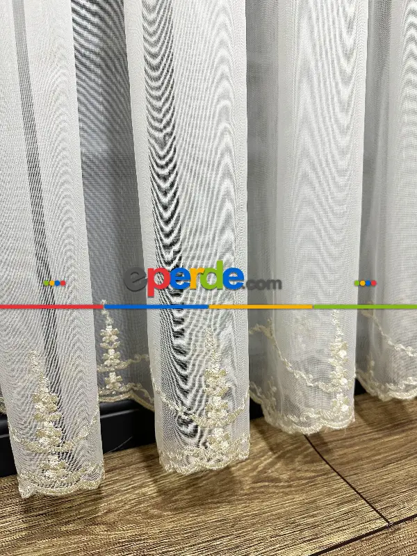 Brillant Ayna Desen Gold İşlemeli Tül Perde