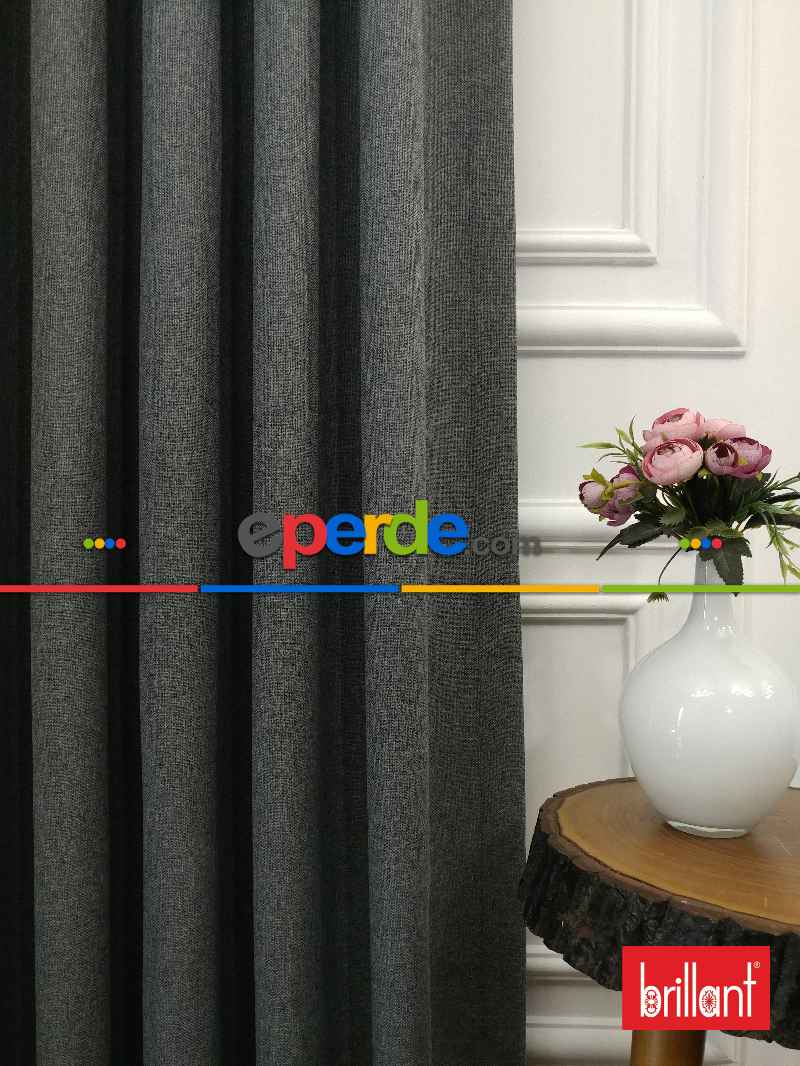 Brillant Keten Gri Renk Düz Fon Perde - Gri-füme-antrasit
