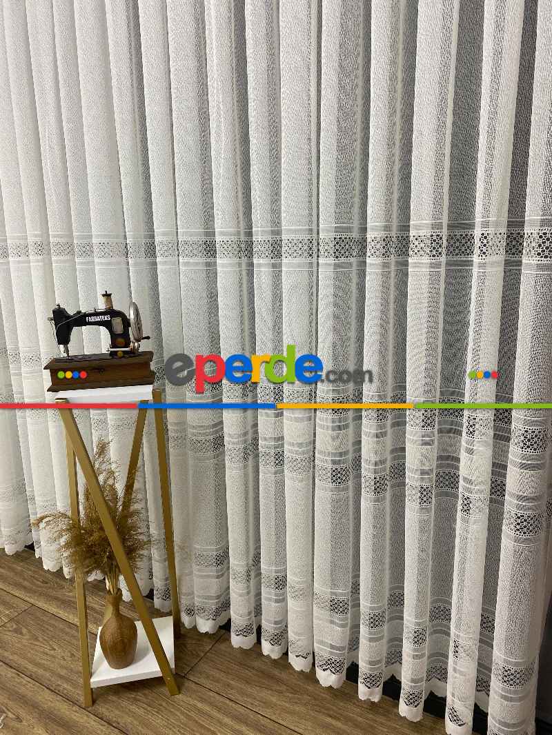 Çizgili Tül Perde - Spor Desenli - Tül Perde - Örme Tül Perde - Ütü İstemeyen