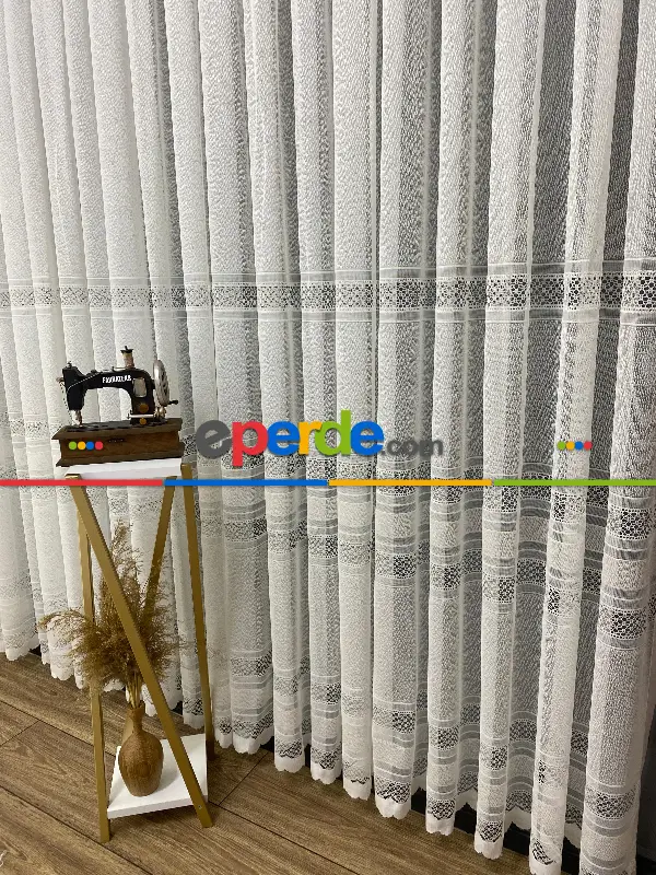 Salon - Paris Beyaz Ara Bantlı Yeni Tasarım Tül Perde