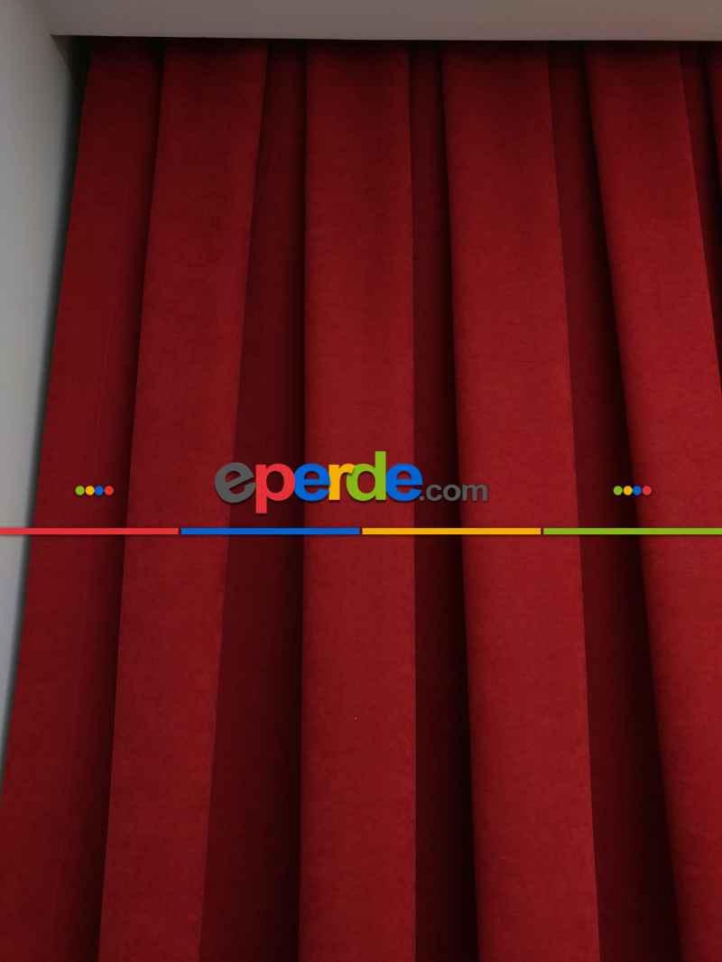 Kırmızı Düz Fon Perde - Kırmızı