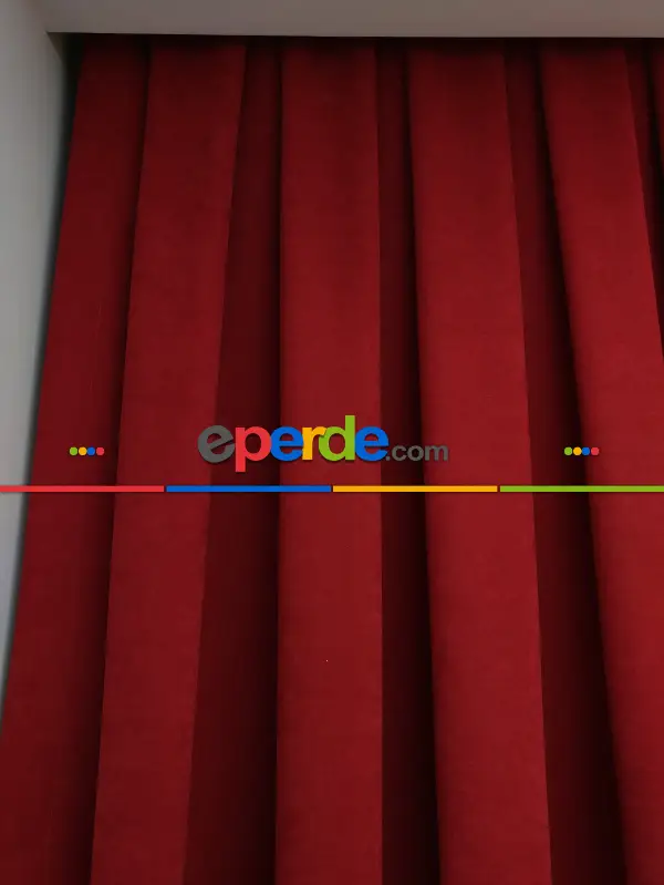 Salon Fon - Kırmızı Düz Fon Perde - Kırmızı