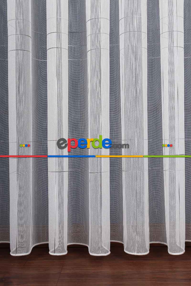 Salon Tül - Bambu Zemin Geometri Nakış İşlemeli Tül Perde