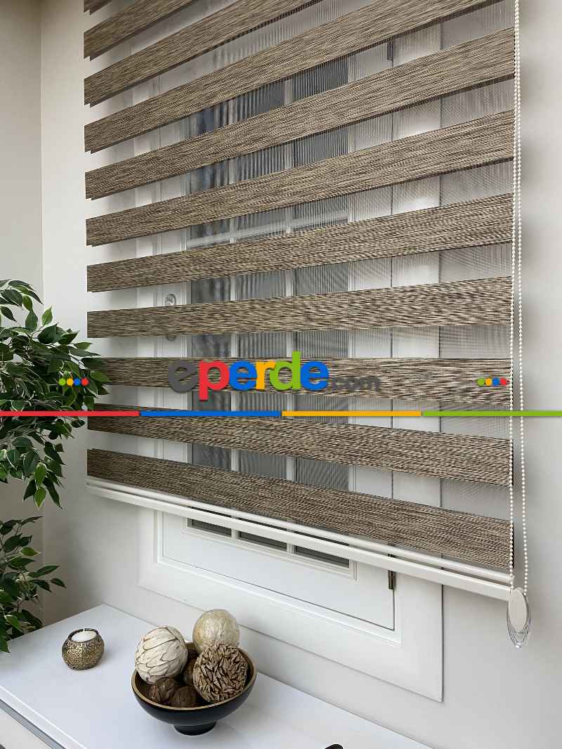 Genç Odası Zebra Perde- Kahverengi Bambu Zebra Perde (kalın Zeminli)- Kahverengi