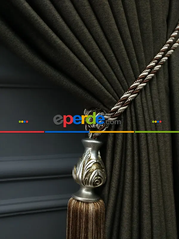 Yatak Odası - Modern Keten Görünümlü Işık Geçirmez Karatma Fon Perde 2021 Ikon- Kahve Venge-acı Kahve