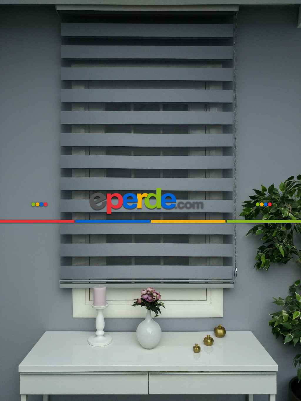 Salon - Perle Home Düz Zebra Perde Antrasit