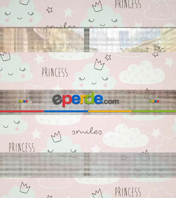 Bulut Desenli Baskılı Zebra Perde- Çok Renkli