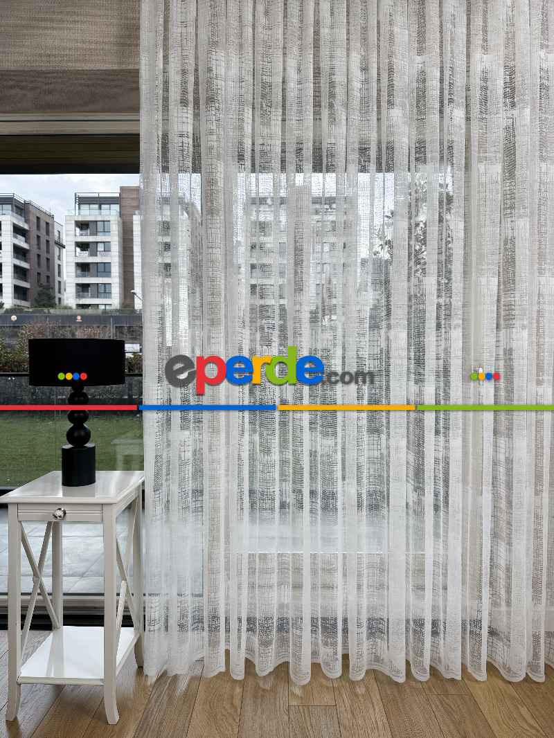 Oturma Odası - Desenli Fransız Dantel Örme Tül Perde, Desenli Ütü İstemeyen Tül