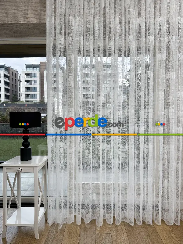 Oturma Odası - Desenli Fransız Dantel Örme Tül Perde, Desenli Ütü İstemeyen Tül