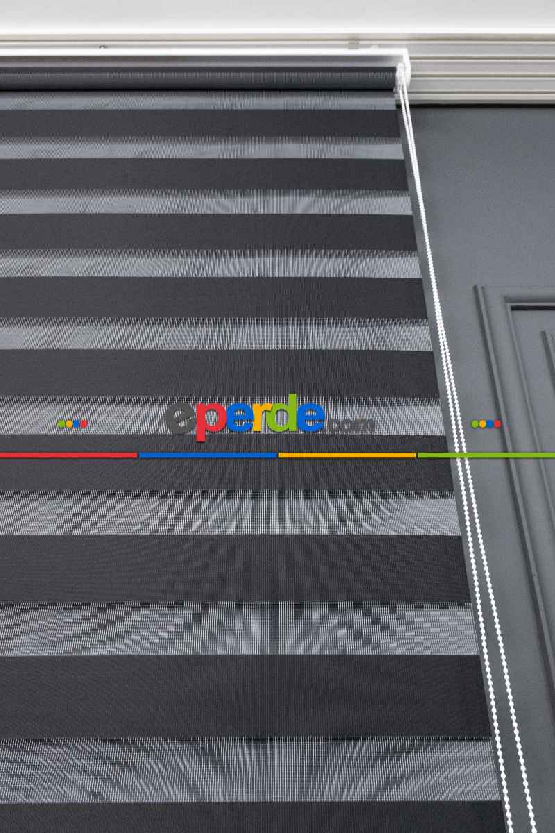 110x200 Hazır Siyah Bambu Zebra Perde