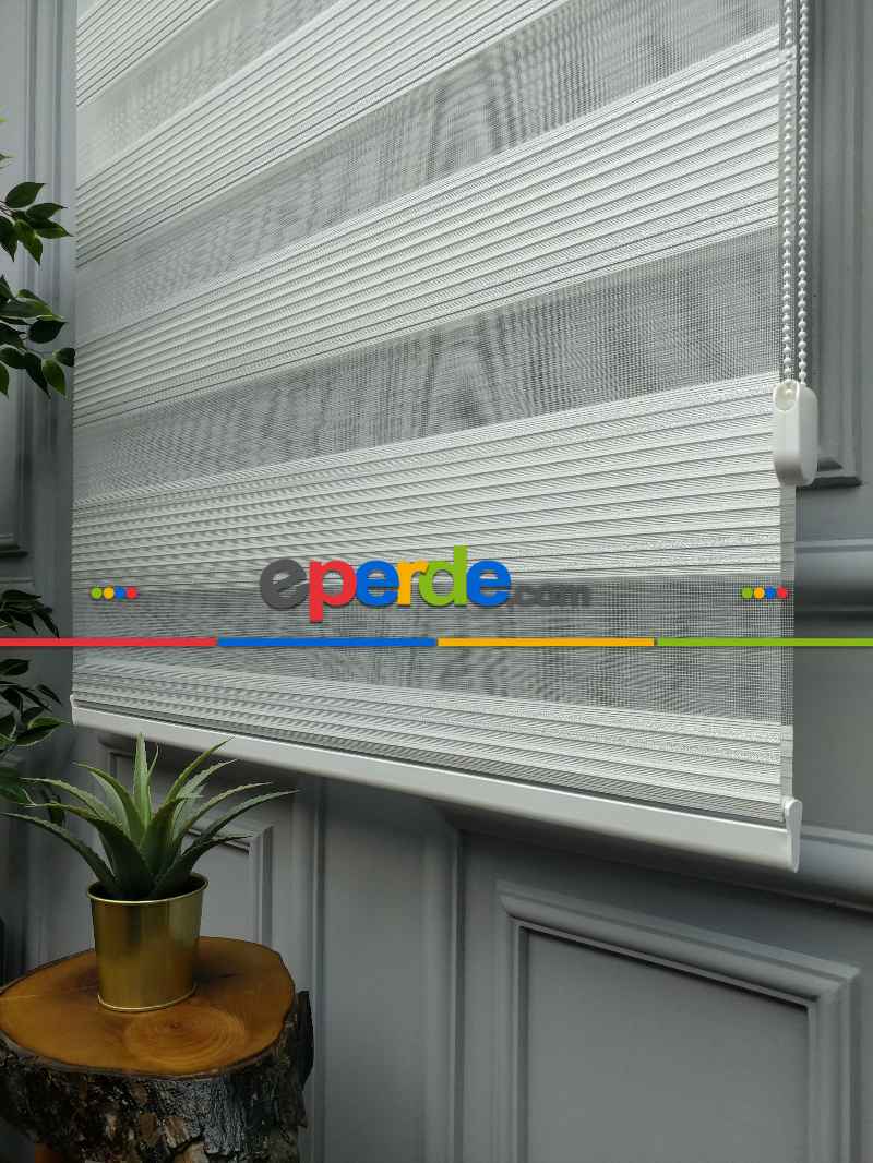 2025 Sezonu - Geniş Pileli (plise) Zebra Perde - Simli Zebra Perde- Gri Simli