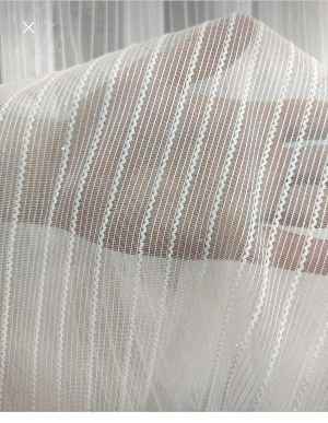 Yeni Sezon Simli Çizgili Tül Perde- Ekru - Kurşunlu Tül