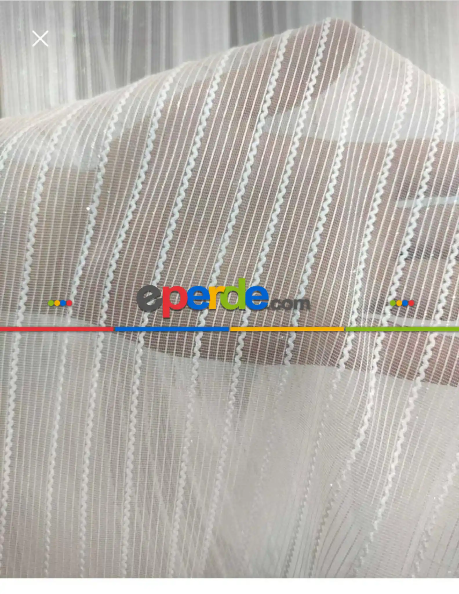 Yeni Sezon Simli Çizgili Tül Perde- Ekru - Kurşunlu Tül