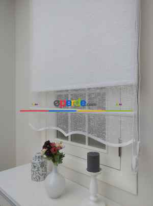 Mutfak Tül Stor Perde - Çiftli Sistem- Beyaz