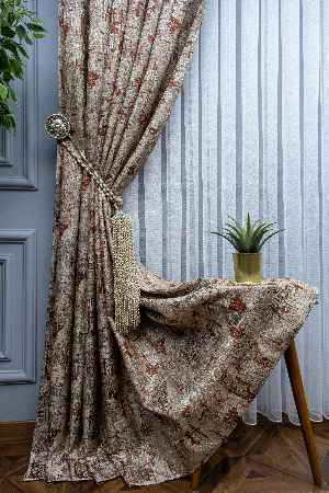 Patine Desenli Valencia Jakar Dokuma Fon Perde- Bej-kiremit Rengi