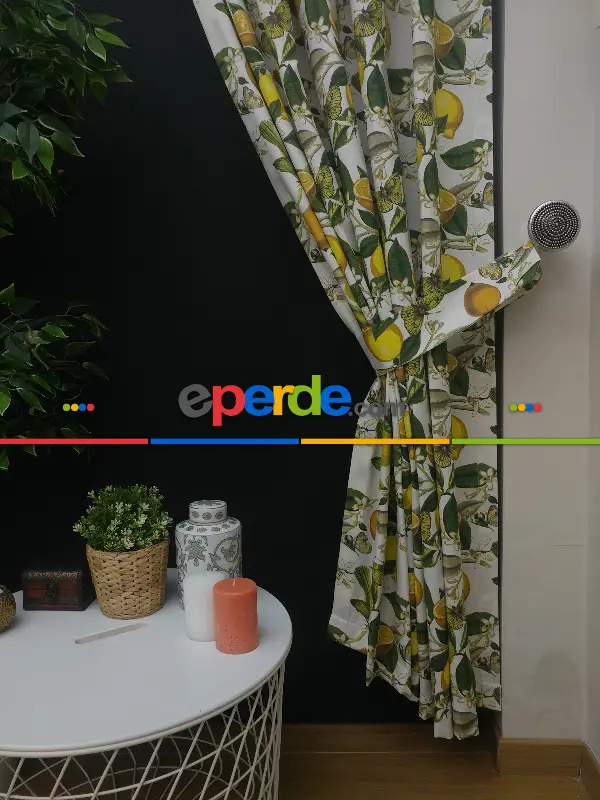 Limon Desenli Fon Perde (leke Tutmaz)- Yeşil-Sarı