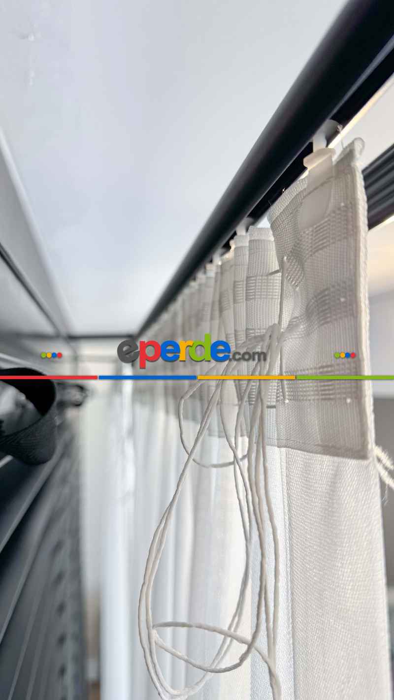 Yatak Odası - Ekru Bambu Büzgülü Ekstraforlu Tül Perde