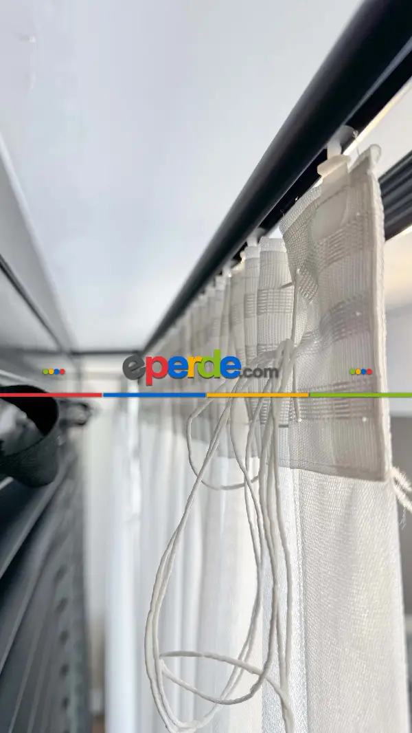 Ekru Bambu Büzgülü Ekstraforlu Tül Perde