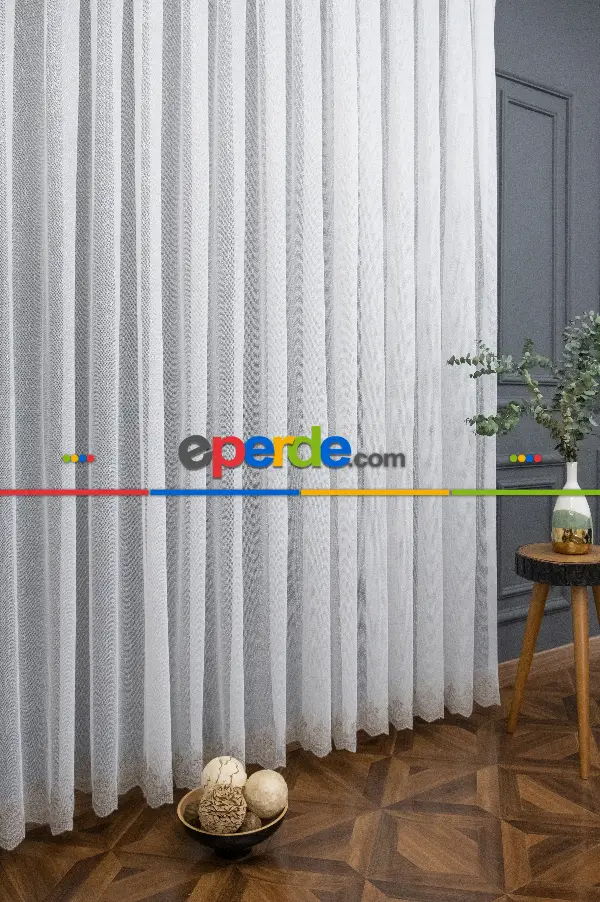 Salon Tül Perde - Şehrazat Fransız Danteli Etek Ucu Kahve Renk Nakışlı Örme Tül