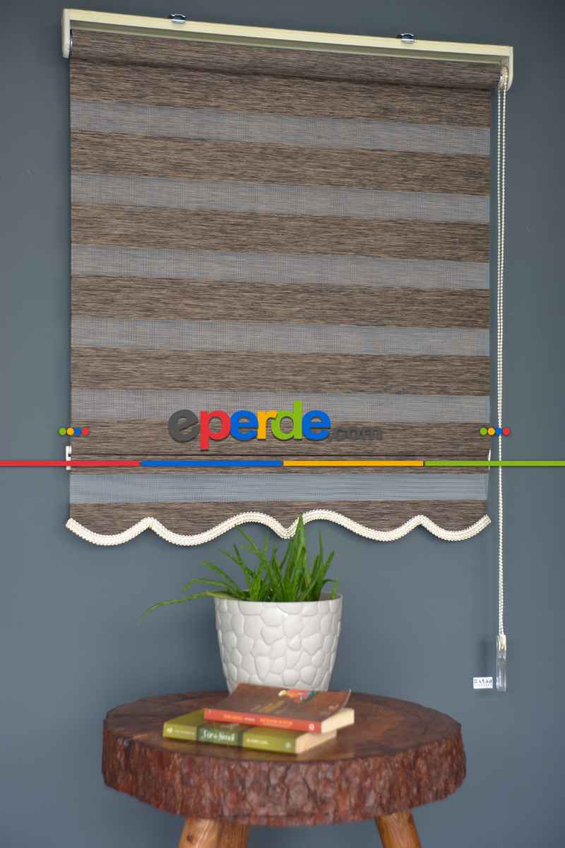 Halim Perdesan Bz-256 Koyu Kahve Renk Etekli Veya Eteksiz Zebra Stor Perde