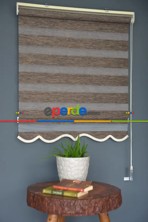 Halim Perdesan Bz-256 Koyu Kahve Renk Etekli Veya Eteksiz Zebra Stor Perde