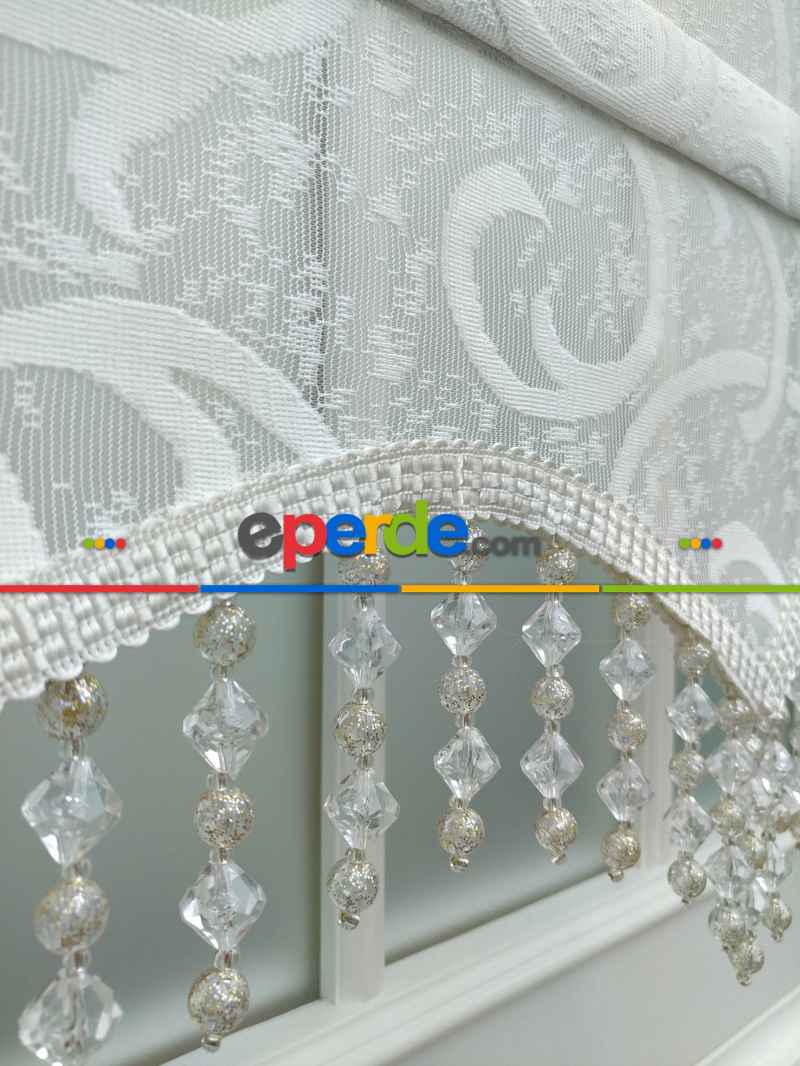 Jakar Örme Tül-dilay 801 Ekru Çiftli Sistem Dantel Desenli Perde- Ekru