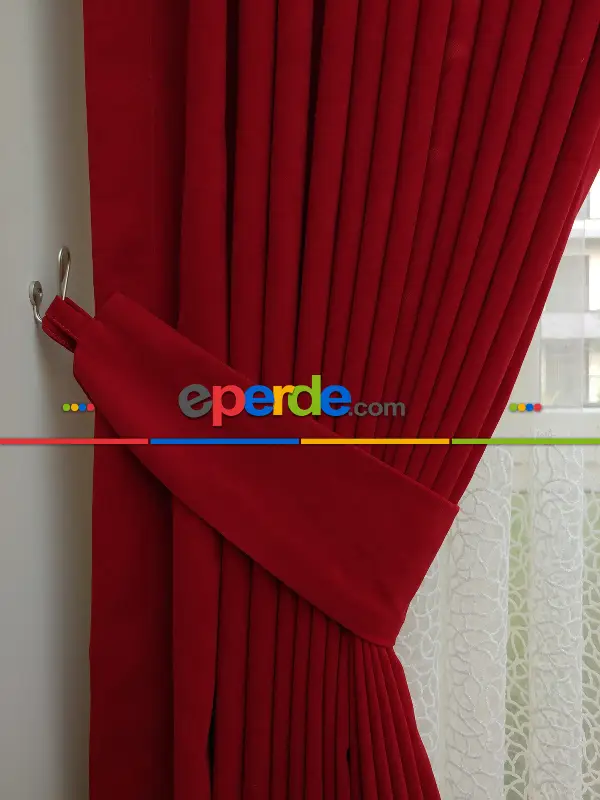 Salon Fon - Kırmızı Koyu Düz Fon Perde Dökümlü Birinci Kalite 300 Cm Geniş En Daha Hesaplı- Kırmızı Koyu