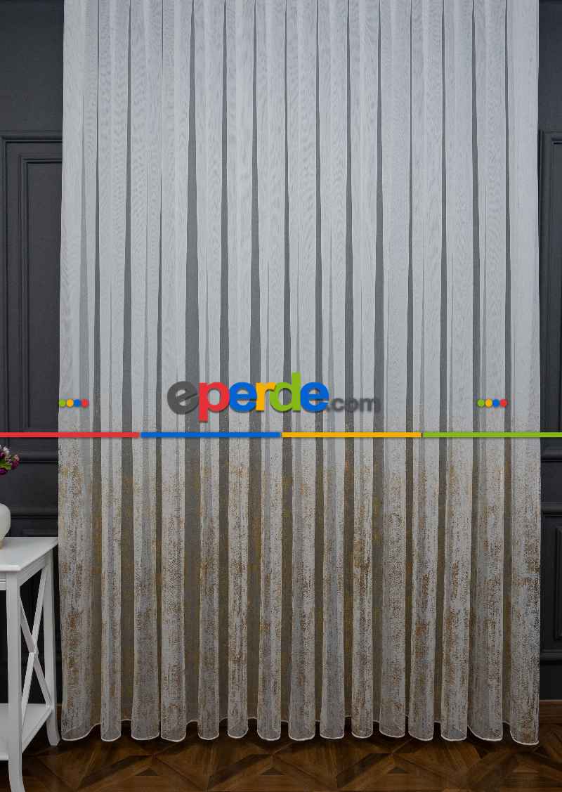 Yatak Odası - Modern Altın Varaklı Keten Tül Perde Yüksek Kalite