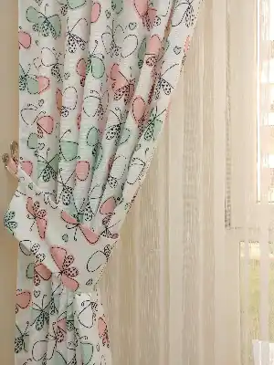 Kız Bebek & Çocuk Odası Kelebek Fon Perde( Kalın Pamuklu Kumaş)- Pembe-yavru Ağzı-mint