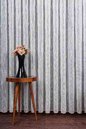 Bambu Zemin Noktalı Ve Çizgili Simli Düz Tül Perde Gramajlı