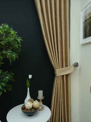 Salon Perdesi - Bej Desenli Jakar Fon Perde (geniş En:280 Kumaş)- Bej