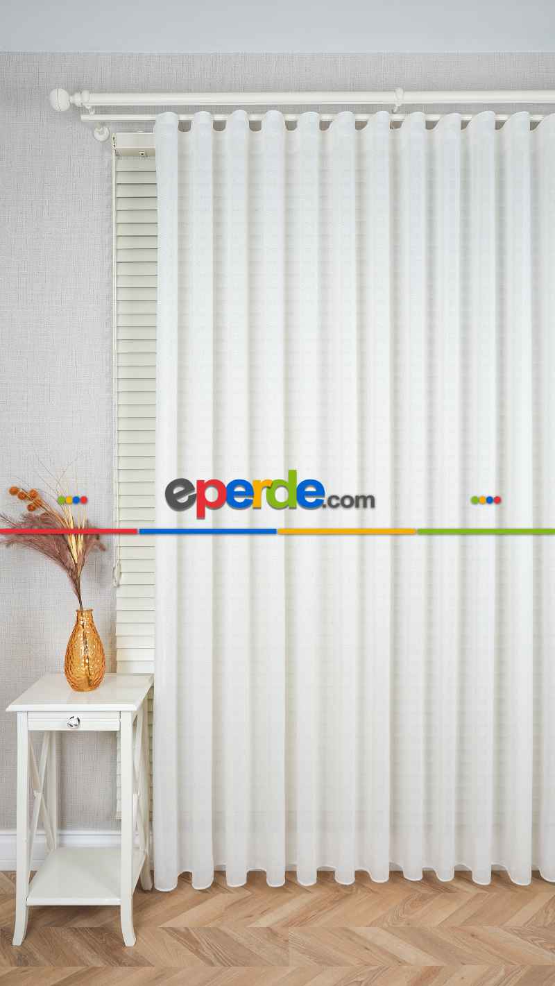 Ekru Sütlü Kahve Kırçıllı Tül Perde, Ağır Gramajlı Premium Seri, Kurşunlu Etek