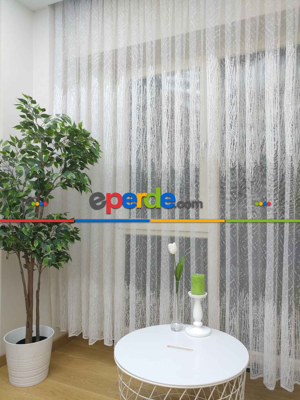 Mutfak Tül Perde Spor Desen - Ütü İstemez- Ekru